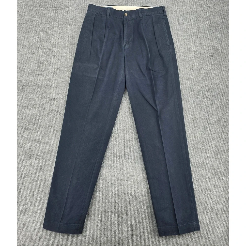 Polo Ralph Lauren Ethan Pant Mens 34x34 Navy Blue Pleated Cotton Chino Relaxed
